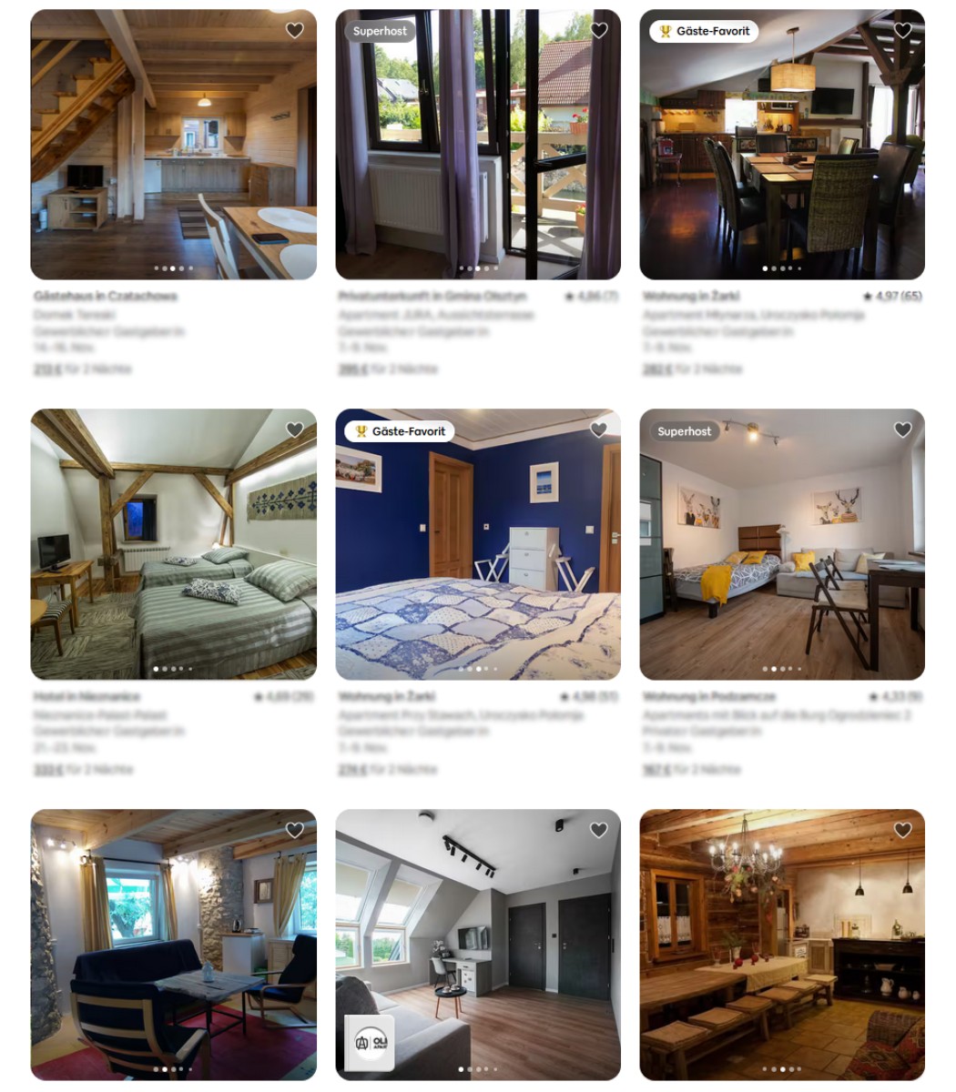 Airbnb Suchergebnisse ohne Optimierung